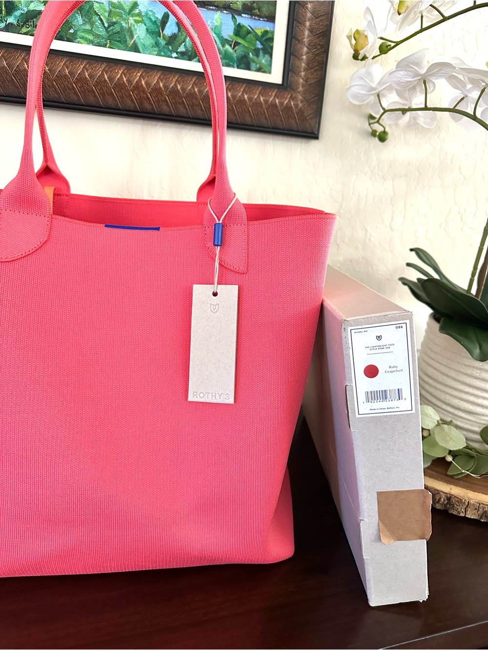 Rothy’s The Lightweight Tote Ruby Grapefruit NWT Authentic w/ Original Box - Picture 4 of 6